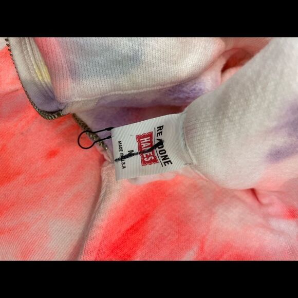 RE/DONE & Levis tie-dyed cotton fleece sweatshirt Crop Ombre Colorful Pullover S - Picture 5 of 8